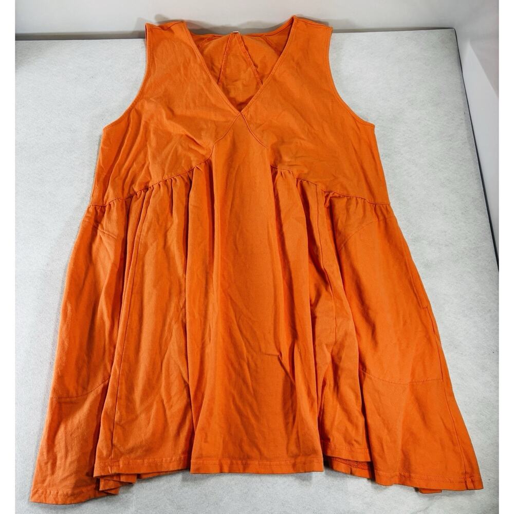 Orange Cotton Swing Tunic Dress Sleeveless Boho Pockets Oversized M